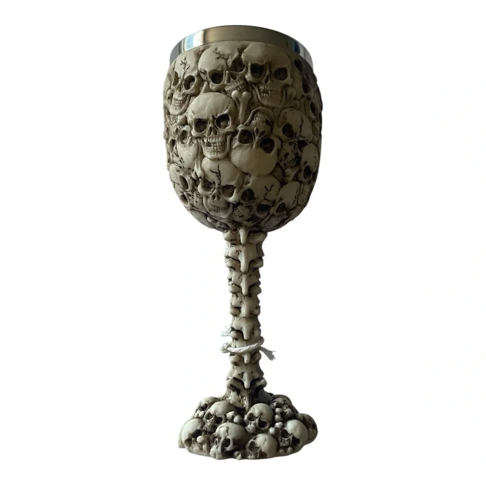 NWT-GOTHIC HOME-SET OF FOUR SKULL COVERED WINE GOBLETS
